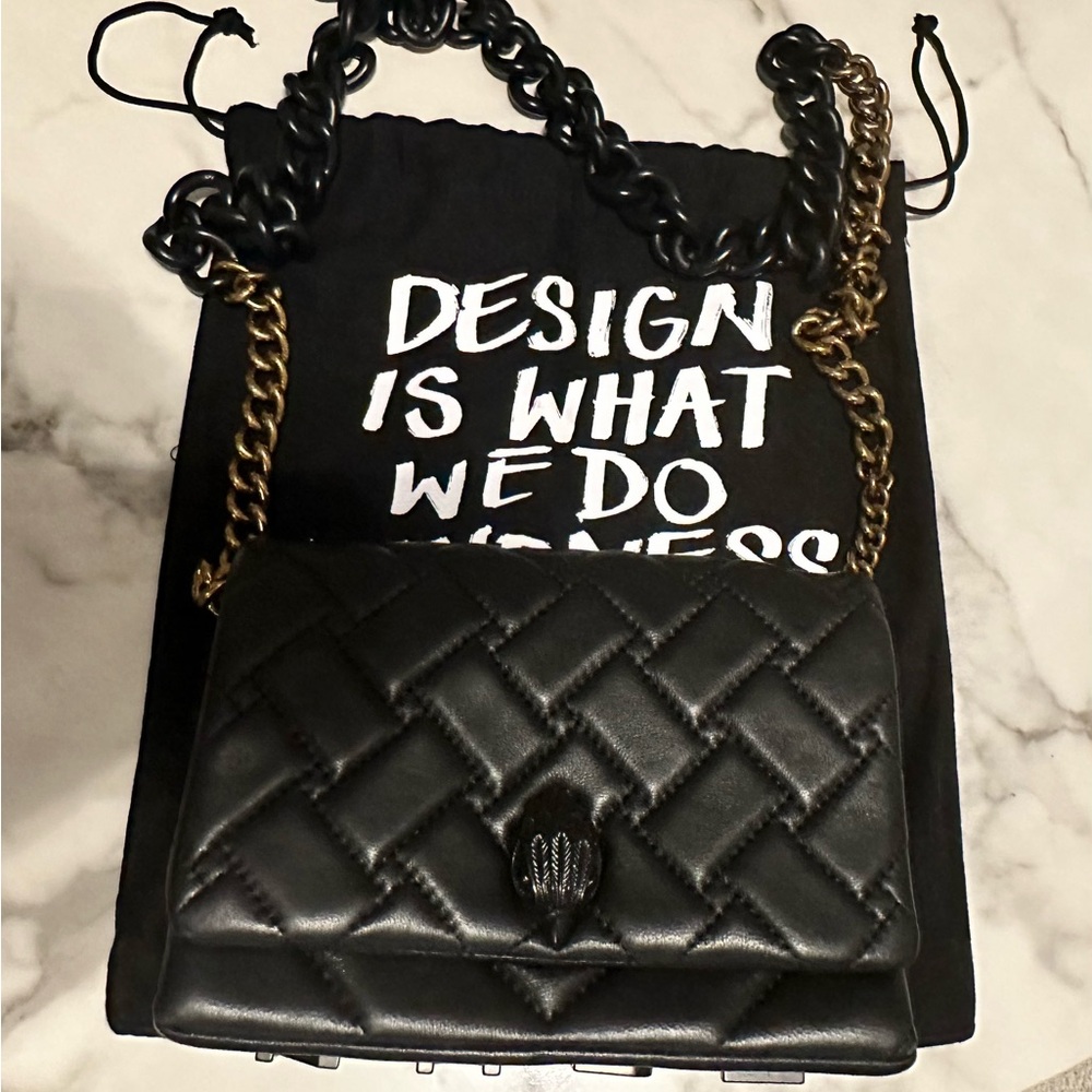 Kurt Geiger London Kensington Quilted Leather Shoulder Bag Black $285